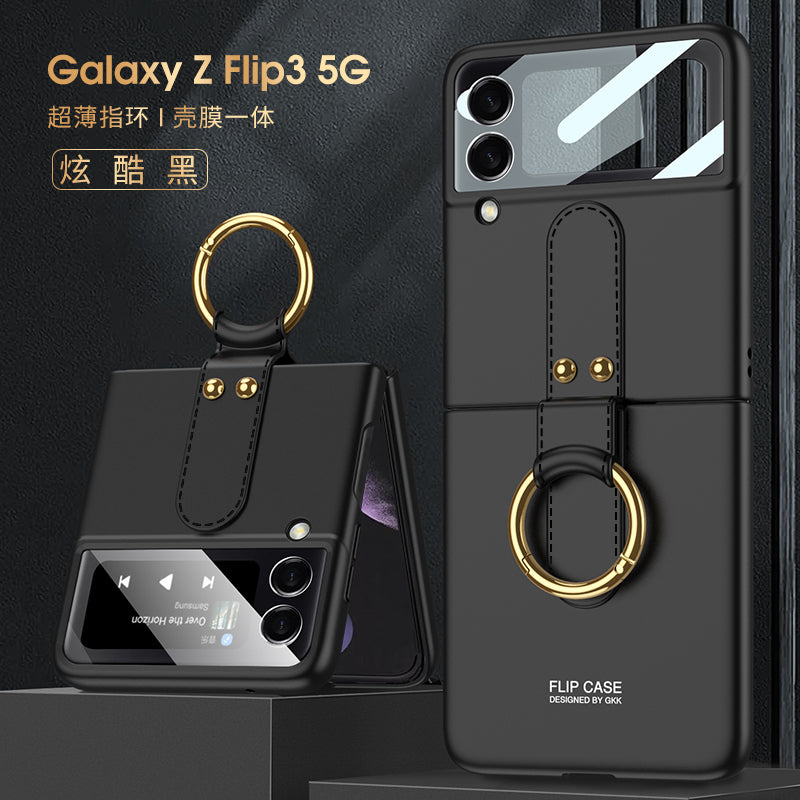Ultra-thin Back Screen Glass Case Cover For Samsung Galaxy Z Flip 3 5G Case Finger-Ring Plastic Hard Cover For Samsung Flip3