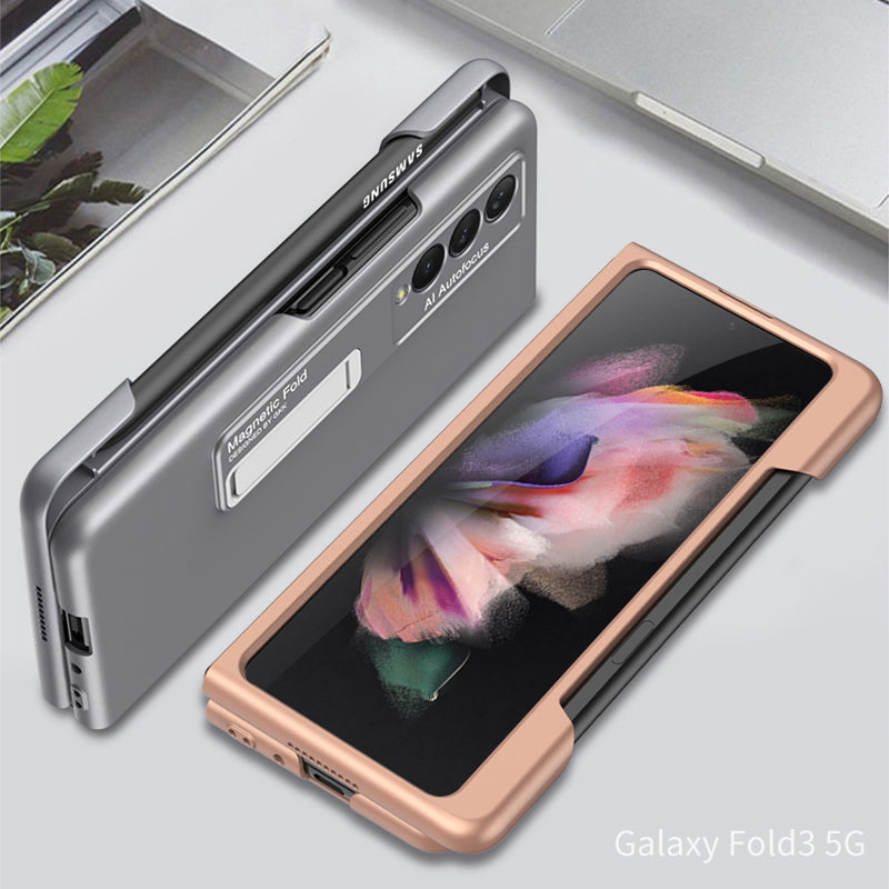 Ultra-thin Magnetic Stand Case For Samsung Galaxy Z Fold 3 5G With Edge Pen Slot Hard Phone Cover For Samsung Z Fold 3 Case