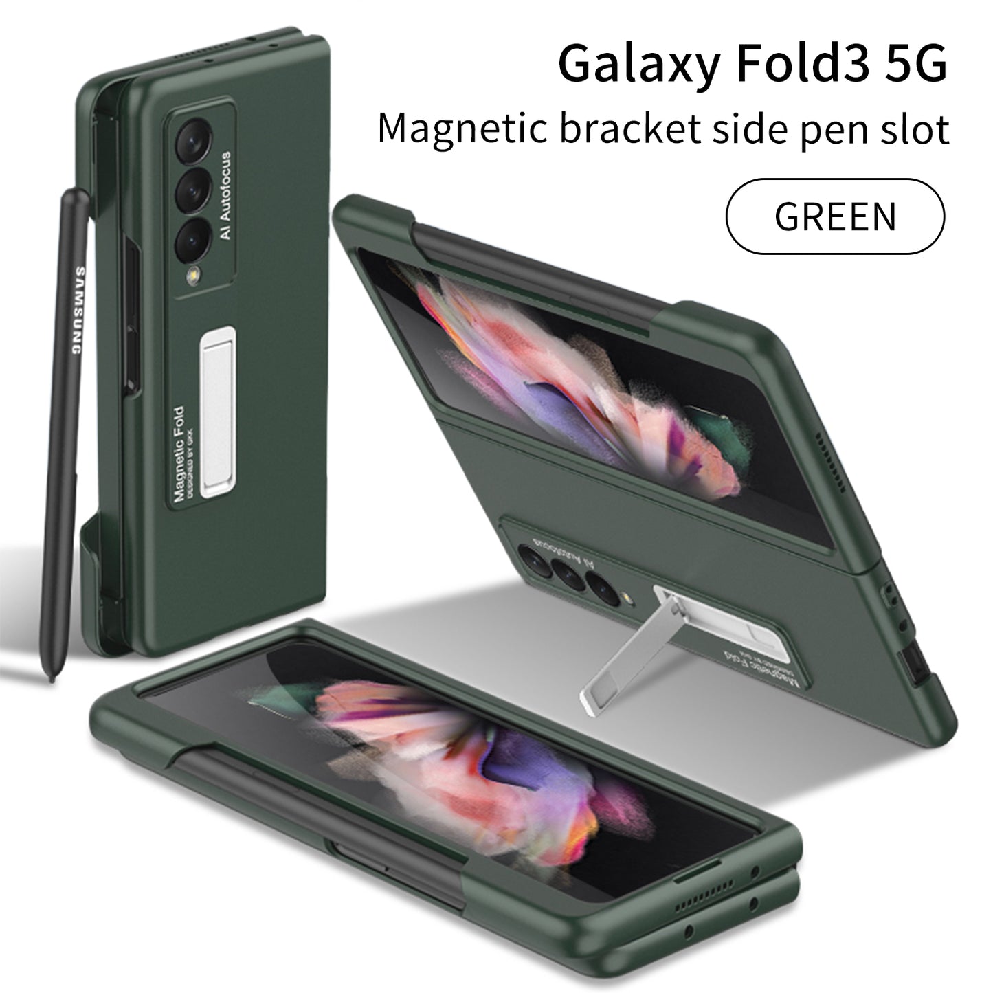 Ultra-thin Magnetic Stand Case For Samsung Galaxy Z Fold 3 5G With Edge Pen Slot Hard Phone Cover For Samsung Z Fold 3 Case