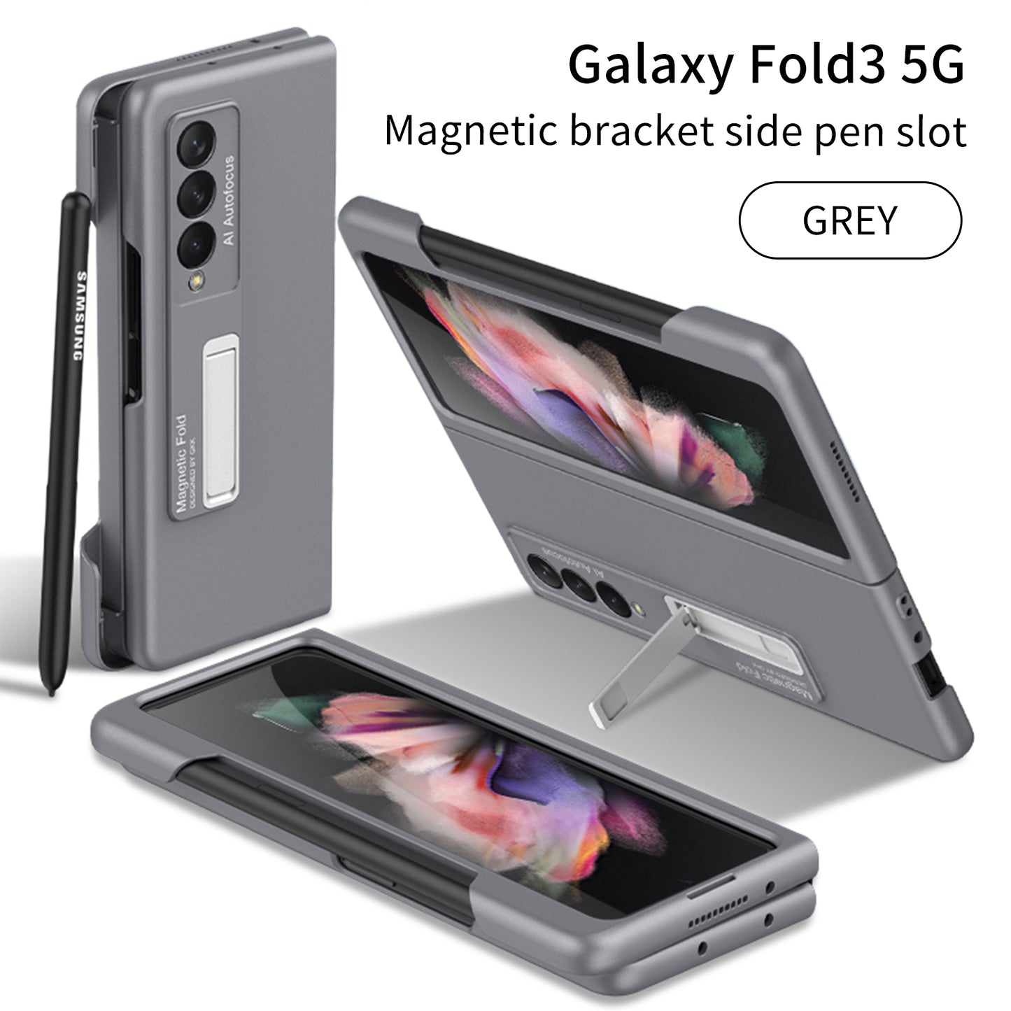 Ultra-thin Magnetic Stand Case For Samsung Galaxy Z Fold 3 5G With Edge Pen Slot Hard Phone Cover For Samsung Z Fold 3 Case