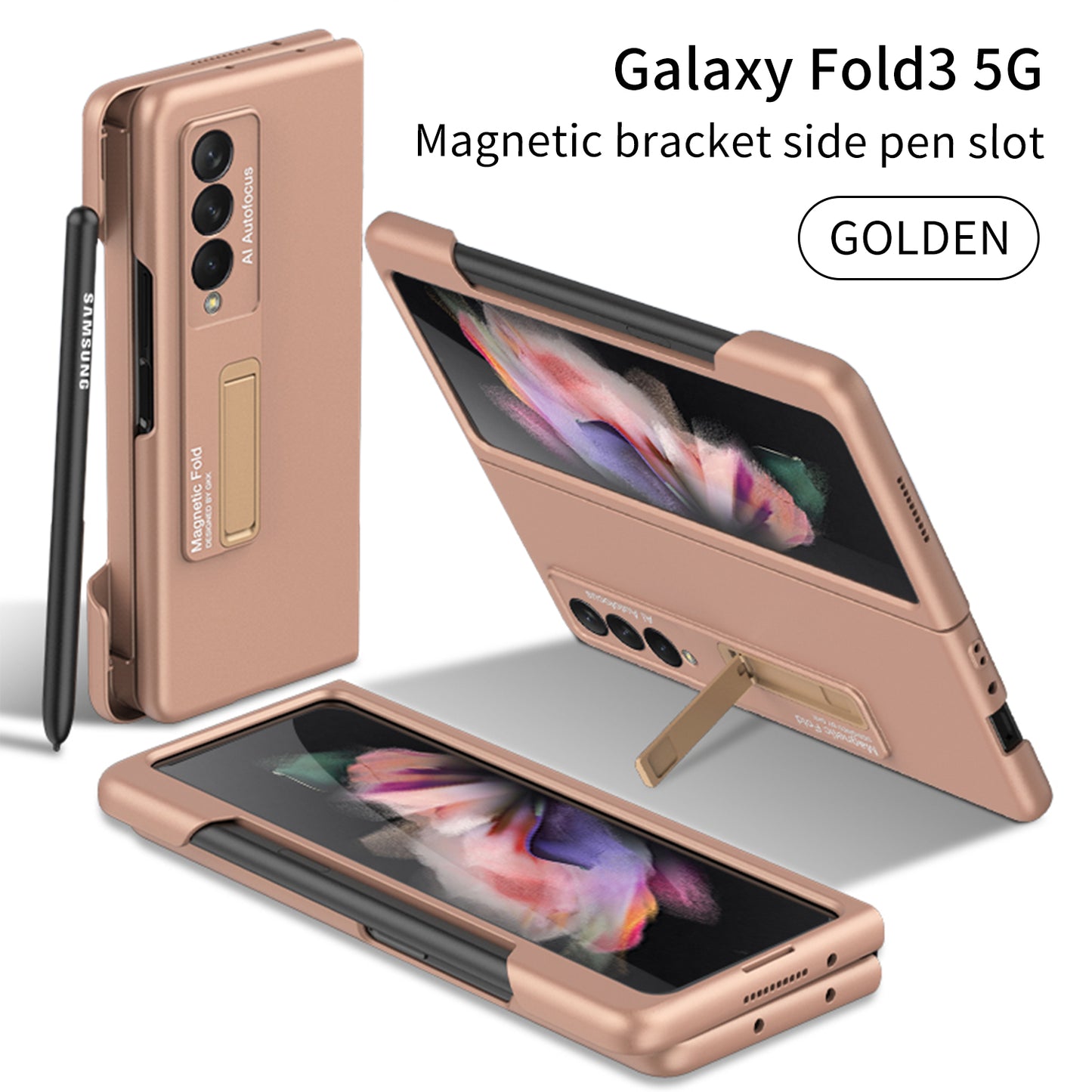 Ultra-thin Magnetic Stand Case For Samsung Galaxy Z Fold 3 5G With Edge Pen Slot Hard Phone Cover For Samsung Z Fold 3 Case