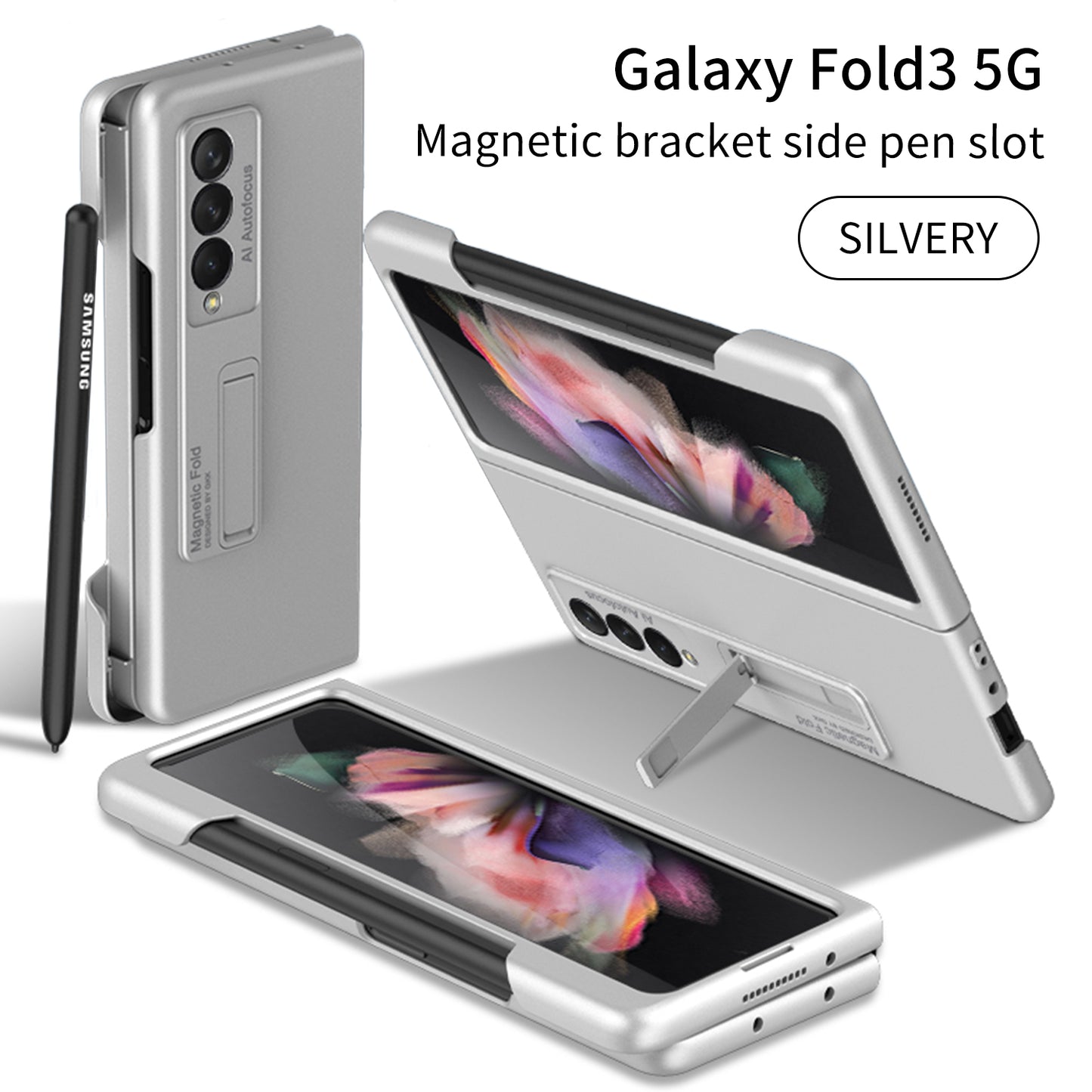 Ultra-thin Magnetic Stand Case For Samsung Galaxy Z Fold 3 5G With Edge Pen Slot Hard Phone Cover For Samsung Z Fold 3 Case