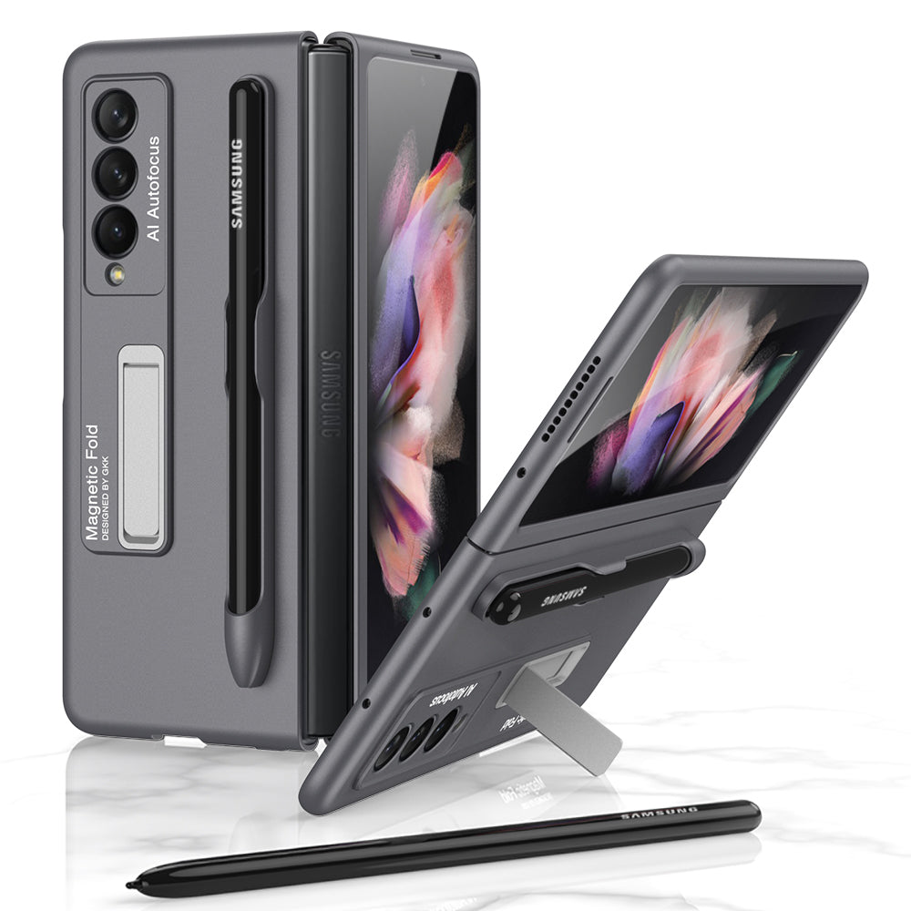 Ultra-thin Stand Holder Case For Samsung Galaxy Z Fold 3 5G With Pen Slot Shockproof Hard Cover For Samsung Z Fold 3 Case