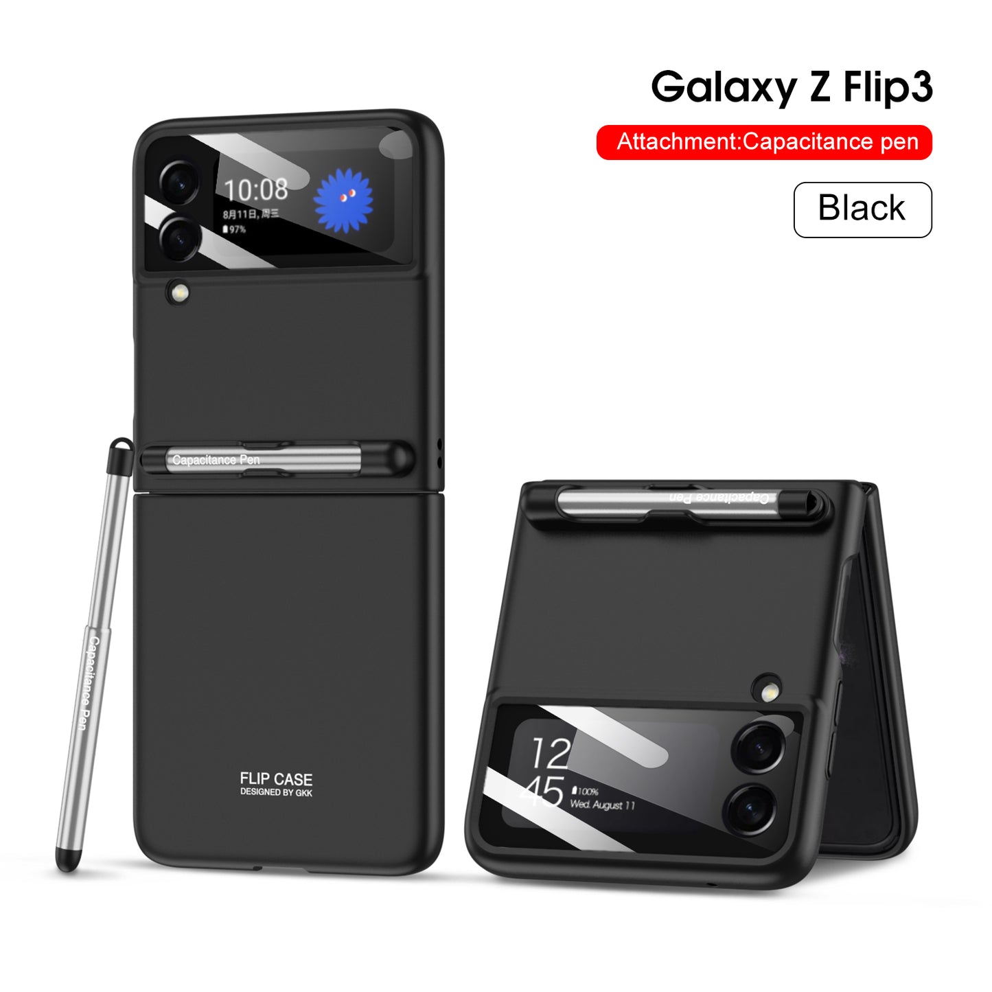 Ultra-thin With Capacitive Pen Plastic Case For Samsung Galaxy Z Flip 3 5G Screen Protector Hard Cover For Galaxy Flip3 Case