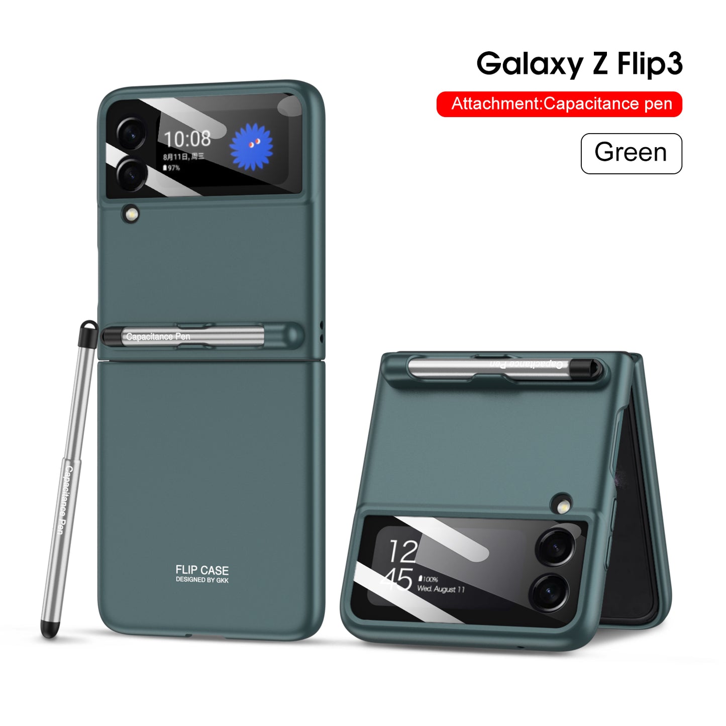 Ultra-thin With Capacitive Pen Plastic Case For Samsung Galaxy Z Flip 3 5G Screen Protector Hard Cover For Galaxy Flip3 Case
