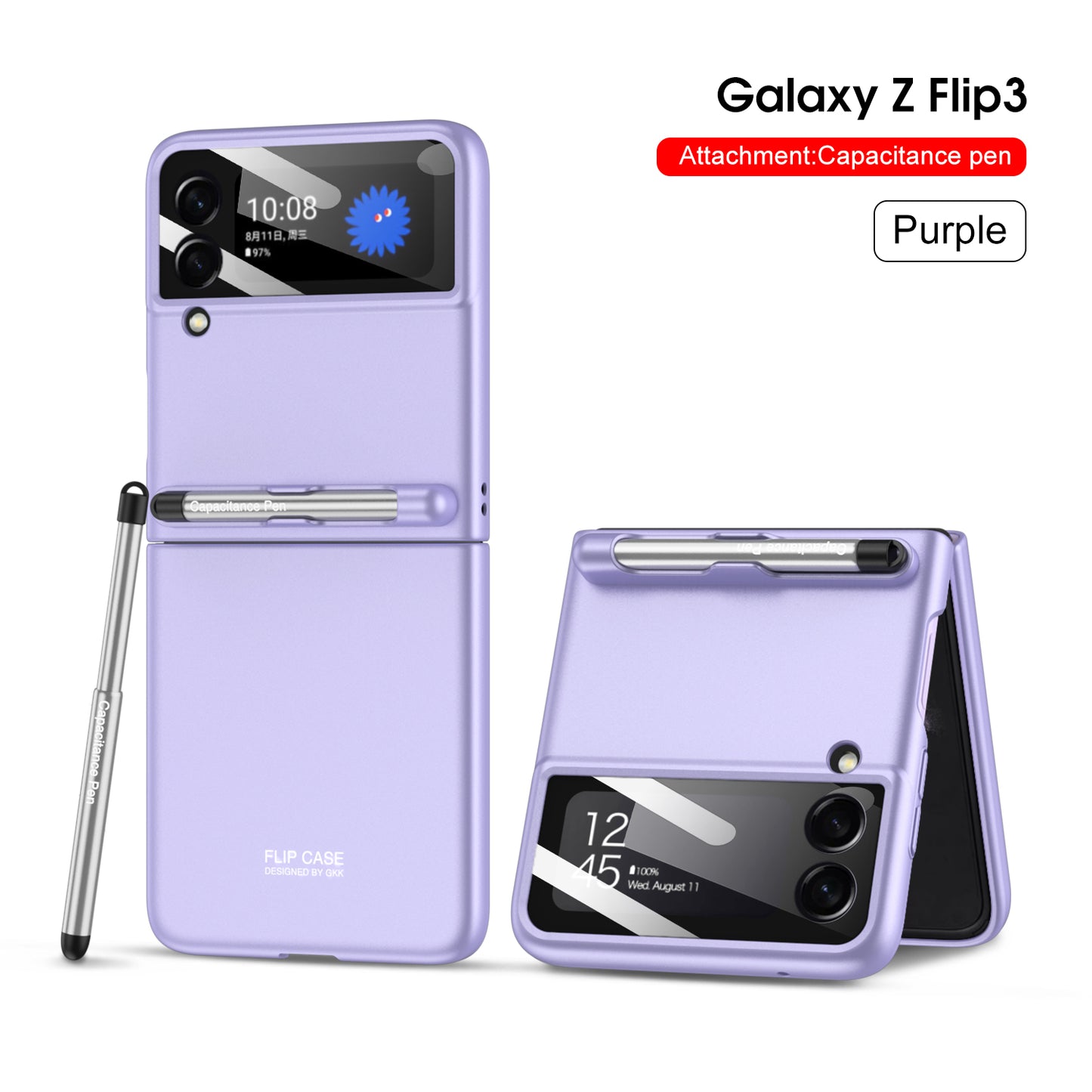 Ultra-thin With Capacitive Pen Plastic Case For Samsung Galaxy Z Flip 3 5G Screen Protector Hard Cover For Galaxy Flip3 Case