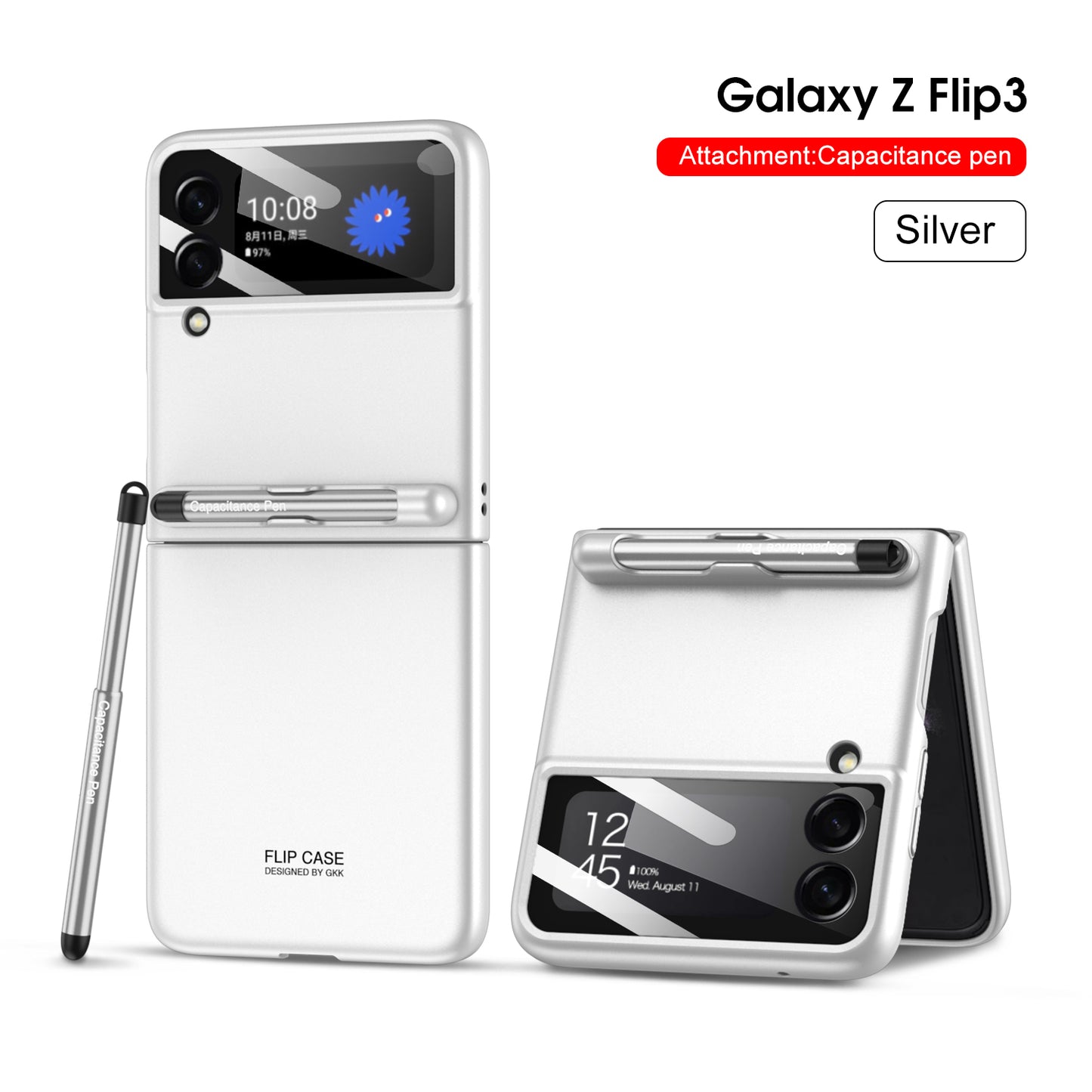 Ultra-thin With Capacitive Pen Plastic Case For Samsung Galaxy Z Flip 3 5G Screen Protector Hard Cover For Galaxy Flip3 Case