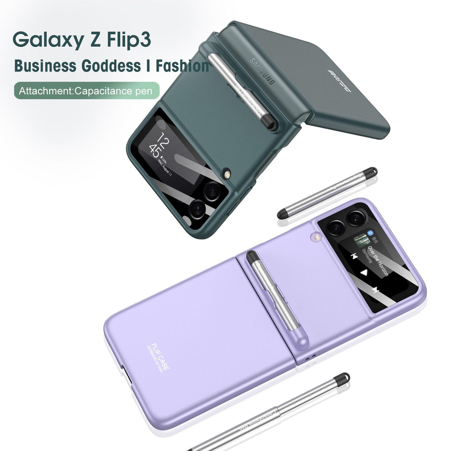 Ultra-thin With Capacitive Pen Plastic Case For Samsung Galaxy Z Flip 3 5G Screen Protector Hard Cover For Galaxy Flip3 Case