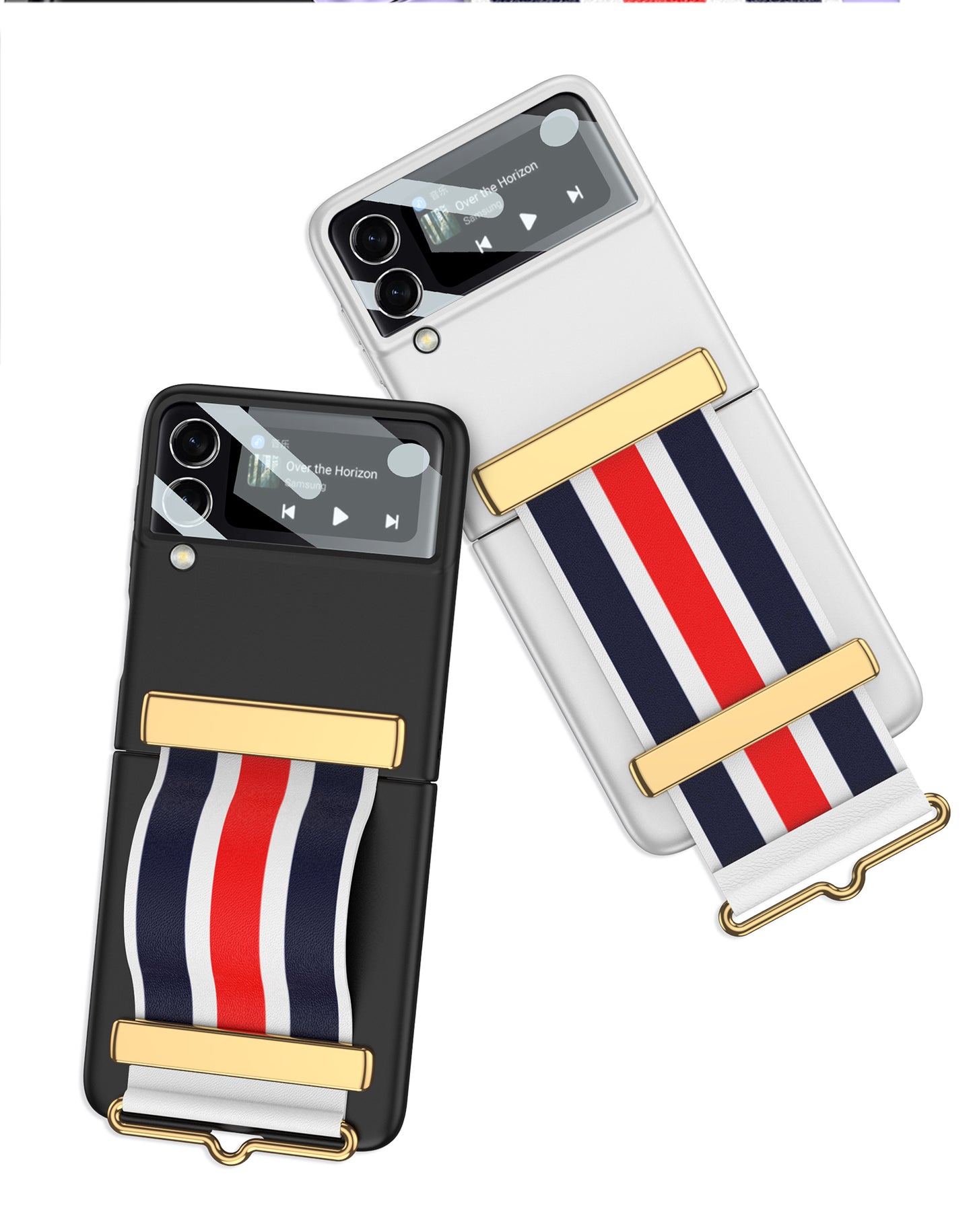 Painted Leather Hand Strap Plastic Case For Samsung Galaxy Z Flip 3 5G Back Screen Glass Cover For Samsung Z Flip 3 5G Case