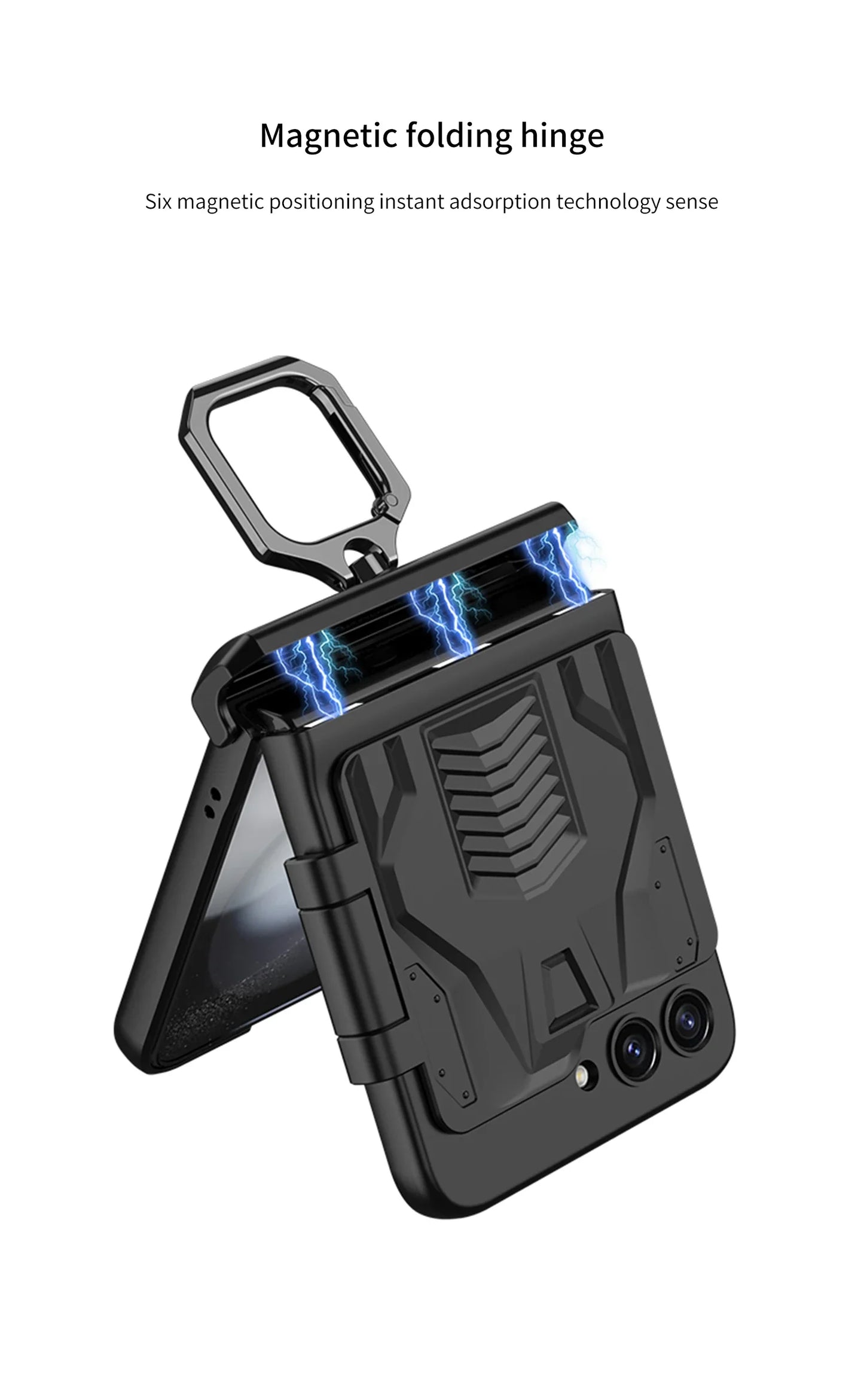 Foldable Phone Case with PC Material Hinge and Front Glass Metal Finger-ring Case for Samsung Galaxy Flip5