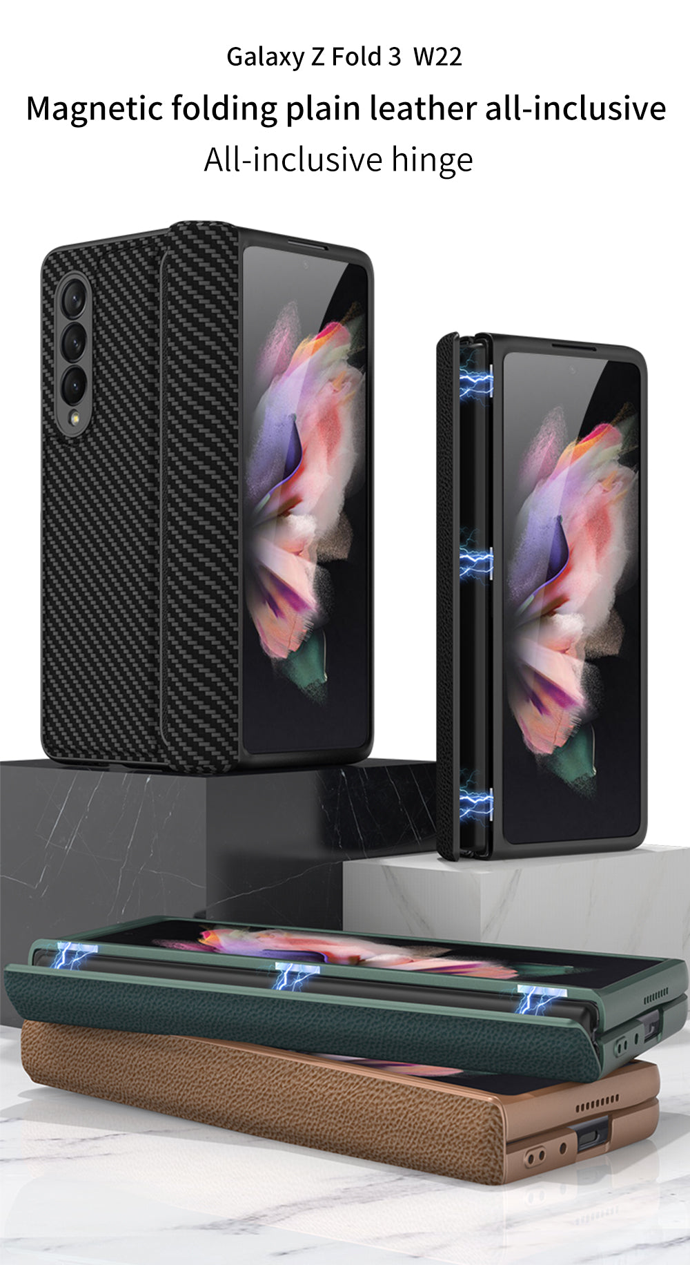 Leather Magnetic Frame Case Cover For Samsung Galaxy Z Fold 3 5G All-Included Hard Phone Cover For Samsung Z Fold3 5G Case