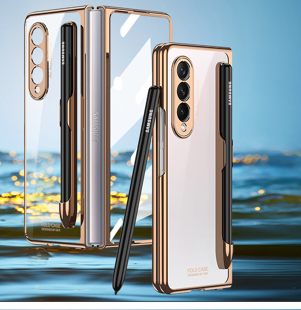 Front Tempered Glass Case For Samsung Galaxy Z Fold 3 5G Transparent Plating With Pen Slot Cover For Samsung Fold 3 5G Case