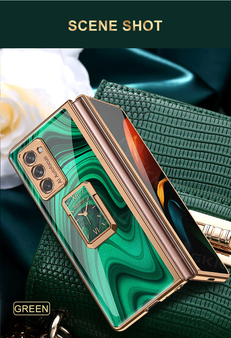 Luxury Plating Tempered Glass Case For Samsung Galaxy Z Fold 2 3 Case With Ring Stand Protection Cover For Galaxy Z Fold 2 3