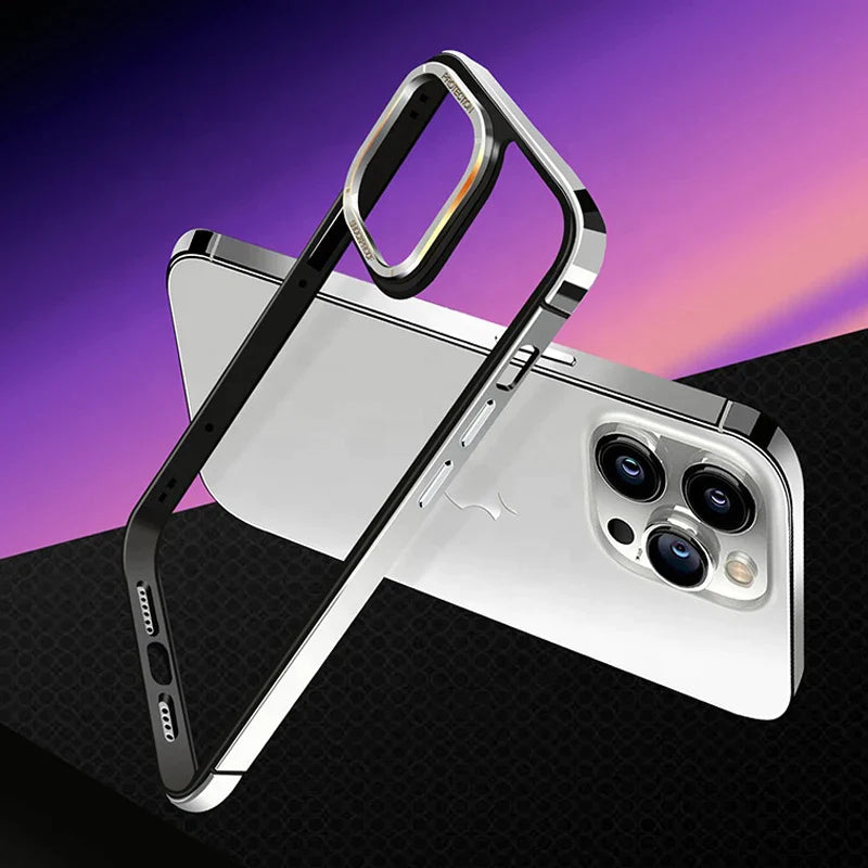 Thin Aluminum Metal Frame Shockproof Phone Case For iPhone 14 15 Pro Max With Metal Camera Protection