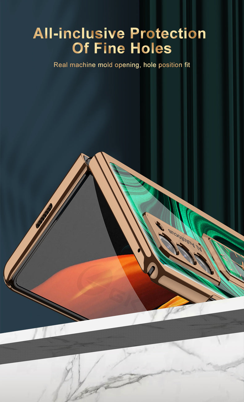 Luxury Plating Tempered Glass Case For Samsung Galaxy Z Fold 2 3 Case With Ring Stand Protection Cover For Galaxy Z Fold 2 3