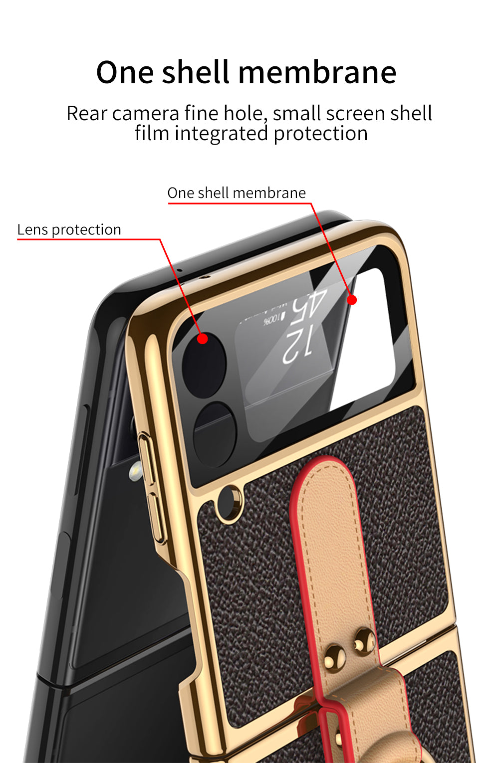 Plating Leather Strap Case For Samsung Galaxy Z Flip 3 5G With Back Screen Protector Hard Cover For Samsung Z Flip 3 5G Case