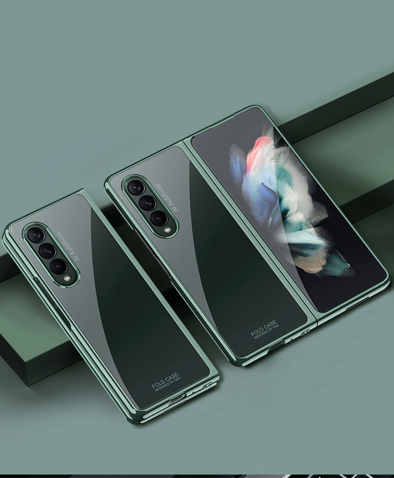 Luxury Plating Flip Case For Samsung Galaxy Z Fold 2 3 5G HD Transparent Shockproof Hard Cover For Samsung Z Fold3 5G Case