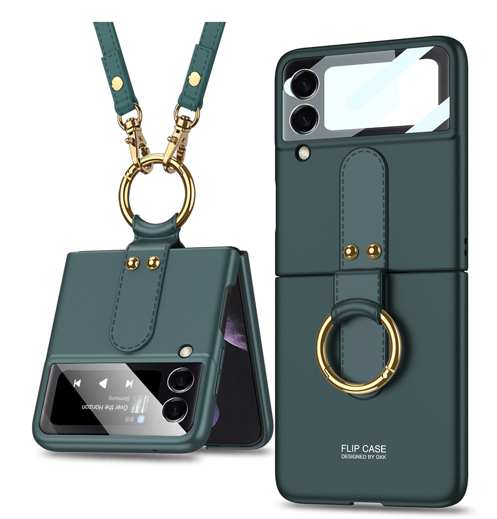 Ultra-thin Back Screen Glass Case Cover For Samsung Galaxy Z Flip 3 5G Case Finger-Ring Plastic Hard Cover For Samsung Flip3