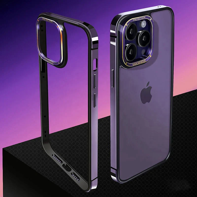 Thin Aluminum Metal Frame Shockproof Phone Case For iPhone 14 15 Pro Max With Metal Camera Protection