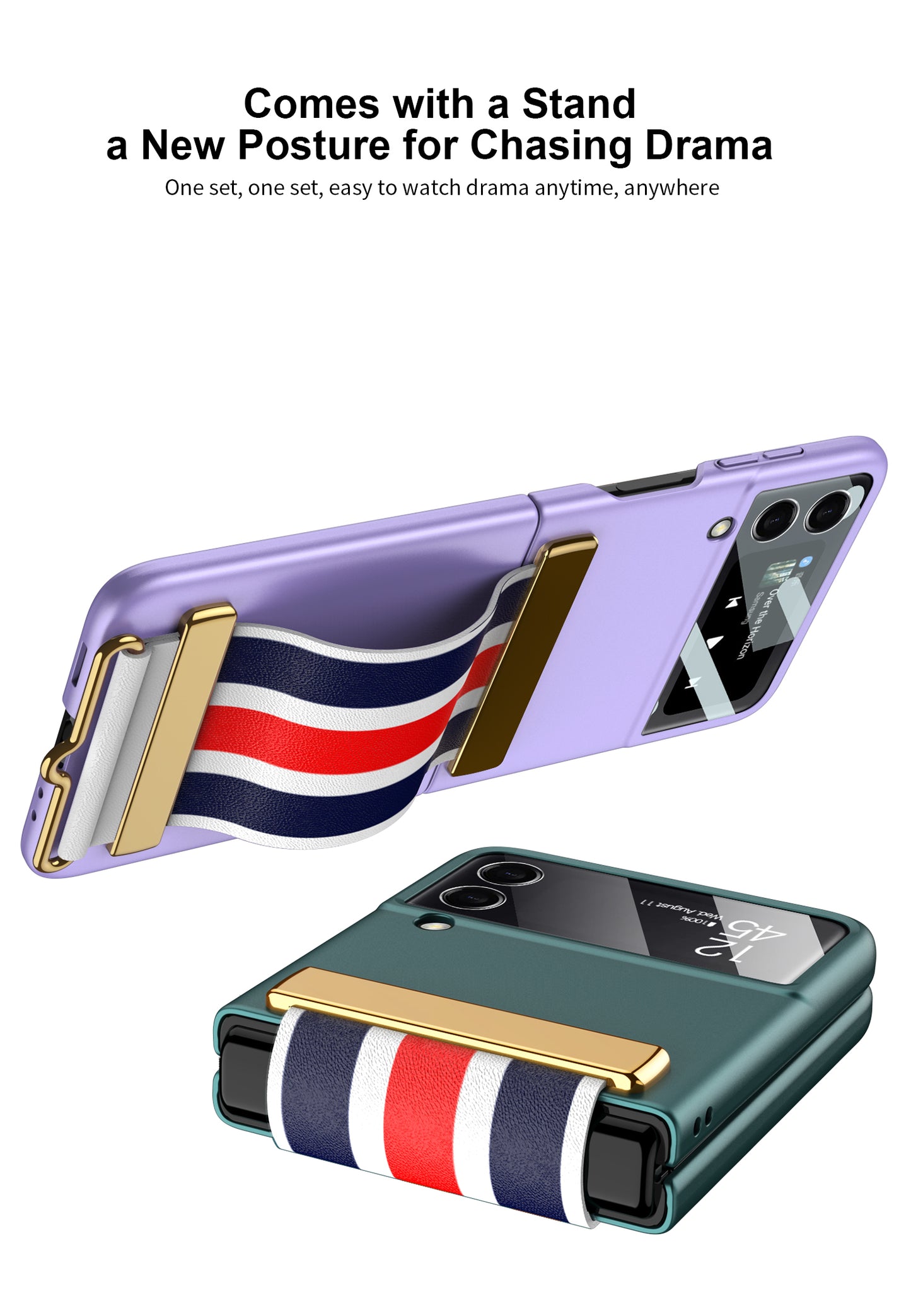 Painted Leather Hand Strap Plastic Case For Samsung Galaxy Z Flip 3 5G Back Screen Glass Cover For Samsung Z Flip 3 5G Case