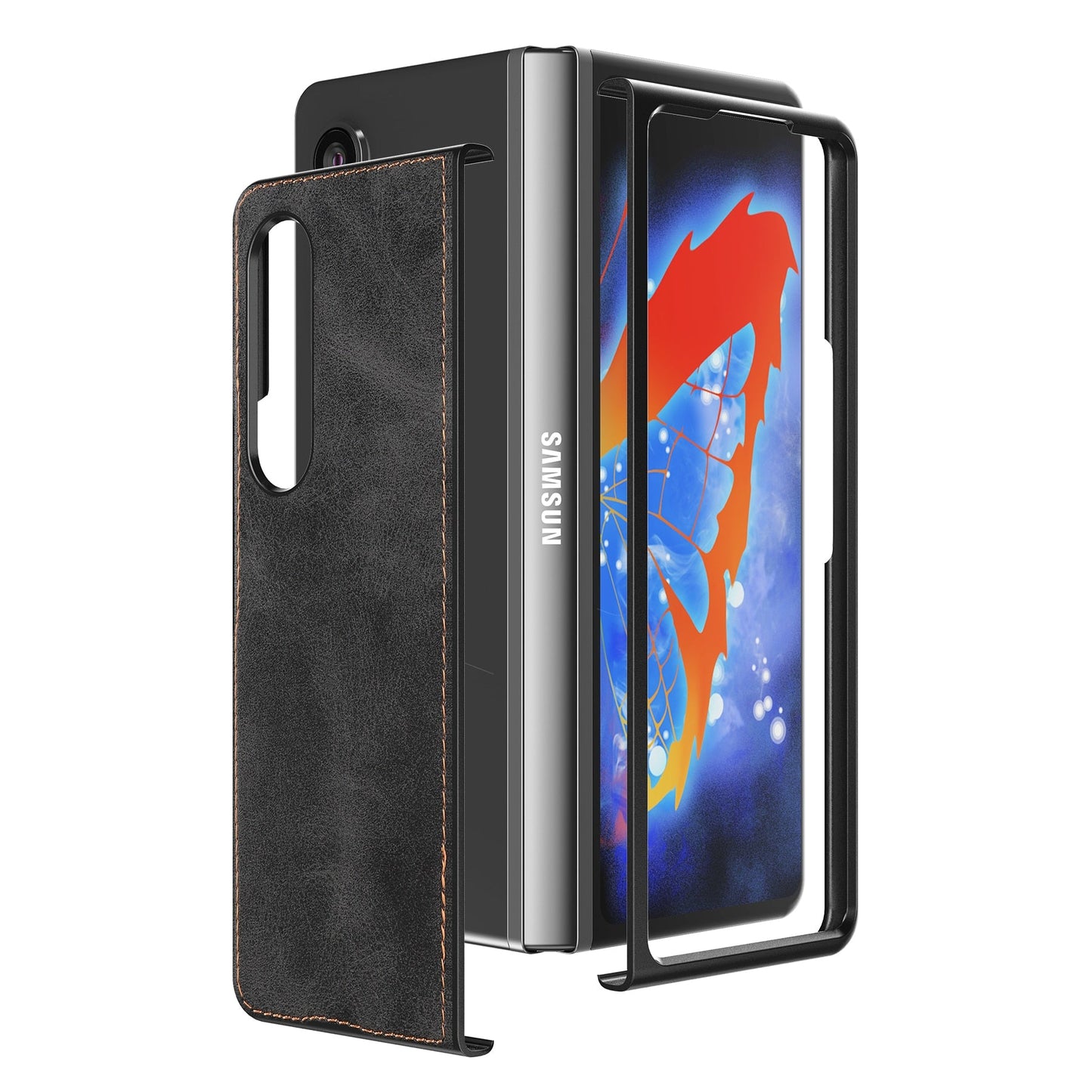 Samsung Galaxy Z Fold 3 5G Case Slim Lightweight Genuine Leather Hand Strap Protective Shockproof Cover