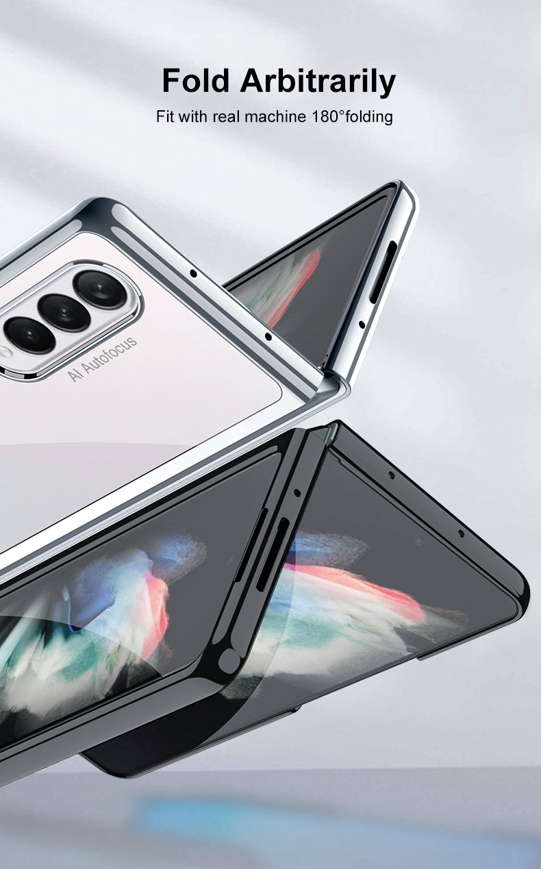 Luxury Plating Flip Case For Samsung Galaxy Z Fold 2 3 5G HD Transparent Shockproof Hard Cover For Samsung Z Fold3 5G Case
