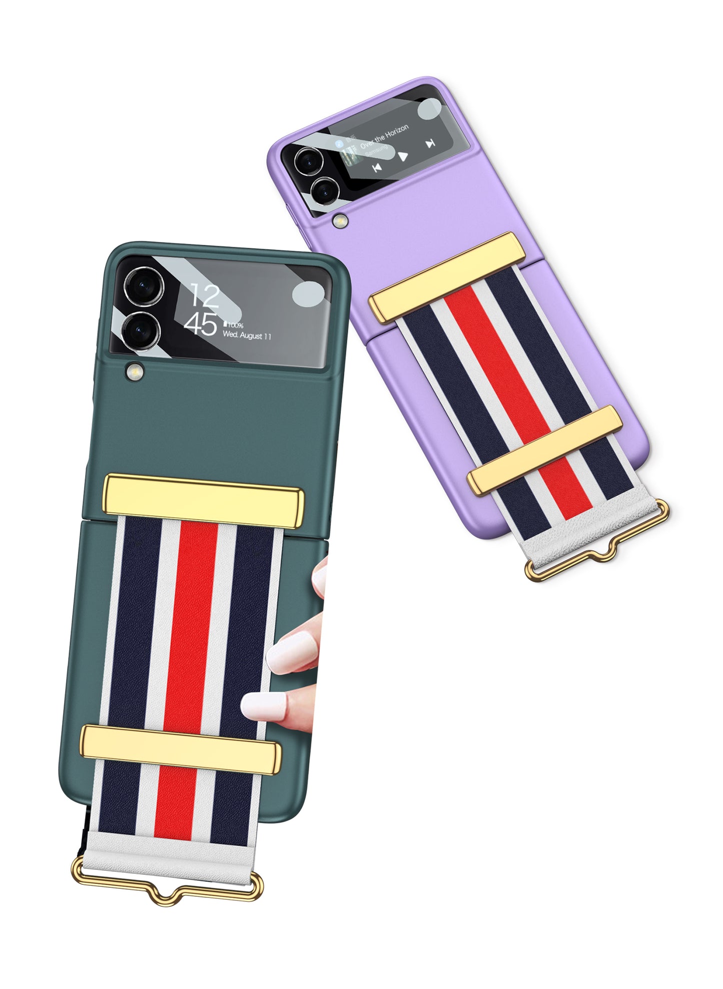 Painted Leather Hand Strap Plastic Case For Samsung Galaxy Z Flip 3 5G Back Screen Glass Cover For Samsung Z Flip 3 5G Case