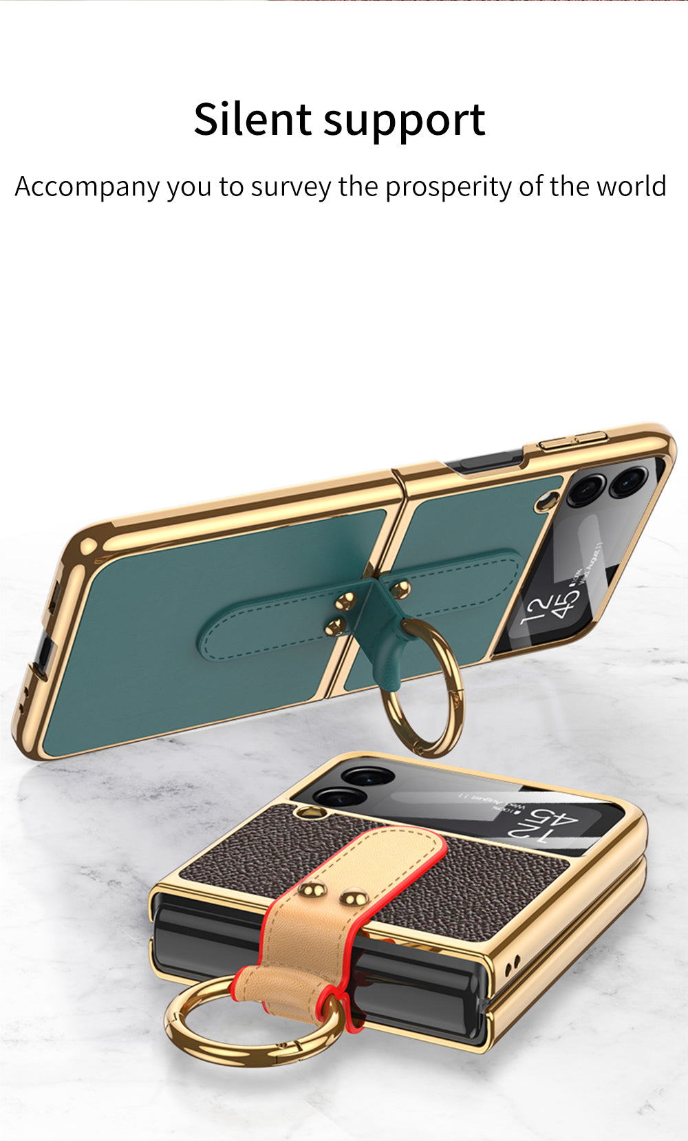 Plating Leather Strap Case For Samsung Galaxy Z Flip 3 5G With Back Screen Protector Hard Cover For Samsung Z Flip 3 5G Case