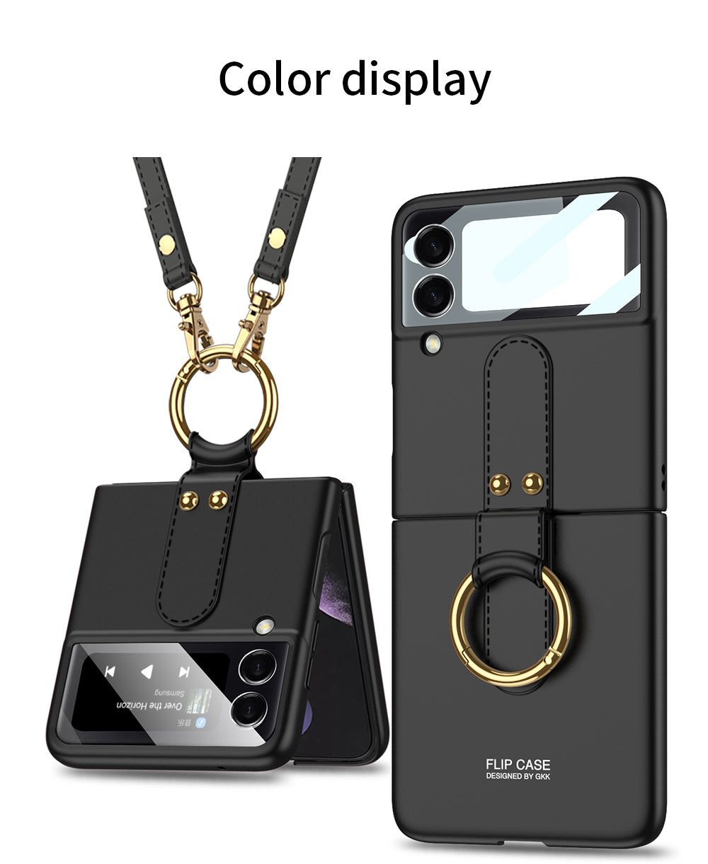 Ultra-thin Back Screen Glass Case Cover For Samsung Galaxy Z Flip 3 5G Case Finger-Ring Plastic Hard Cover For Samsung Flip3