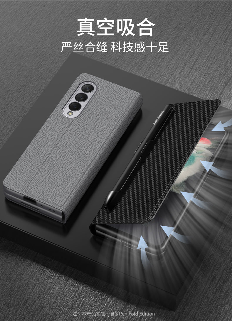 Leather Pen Holder Case For Samsung Galaxy Z Fold 3 5G Anti-knock All-included Protection Cover For Samsung Z Fold3 5G Case