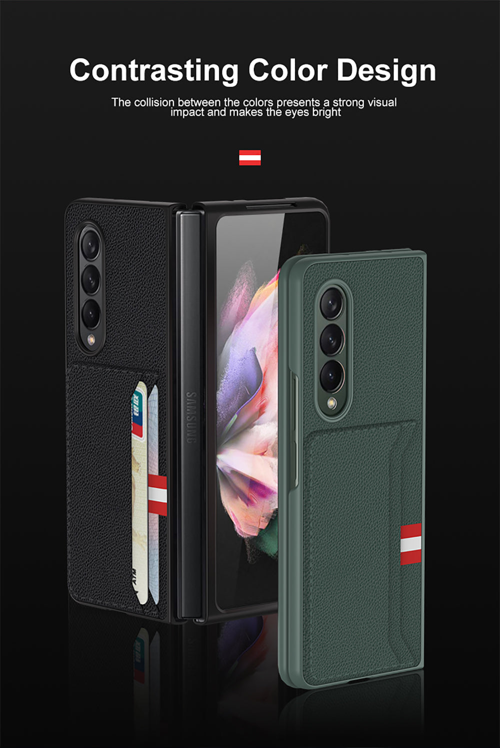 Leather Card Package Case For Samsung Galaxy Z Fold 3 5G Anti-knock Protection Hard Cover For Samsung Z Fold3 Case Coque