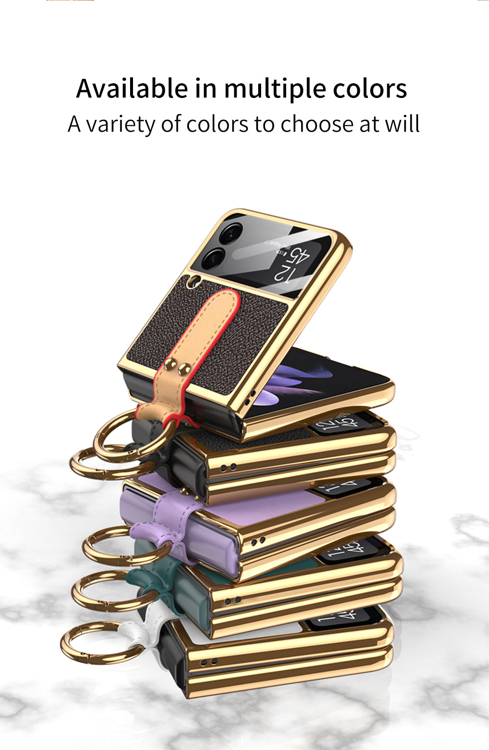 Plating Leather Strap Case For Samsung Galaxy Z Flip 3 5G With Back Screen Protector Hard Cover For Samsung Z Flip 3 5G Case