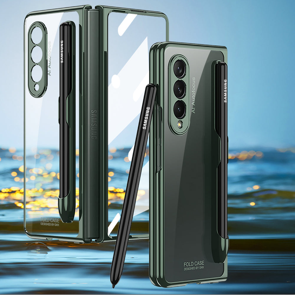Front Tempered Glass Case For Samsung Galaxy Z Fold 3 5G Transparent Plating With Pen Slot Cover For Samsung Fold 3 5G Case