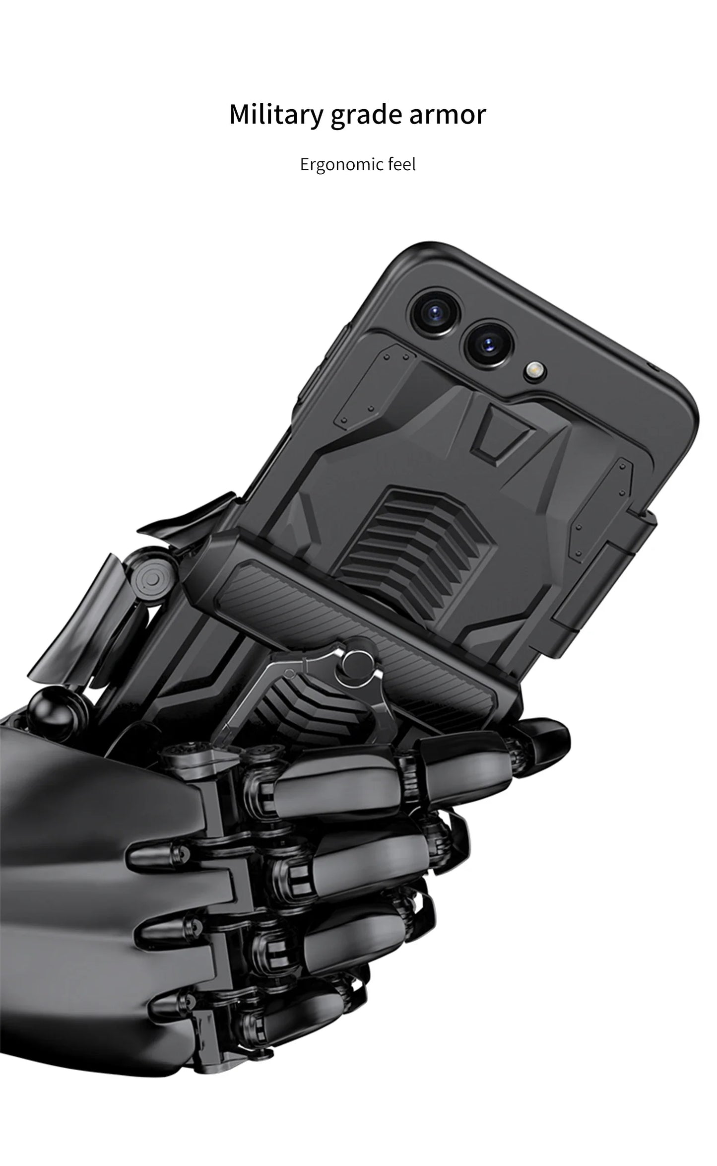 Foldable Phone Case with PC Material Hinge and Front Glass Metal Finger-ring Case for Samsung Galaxy Flip5