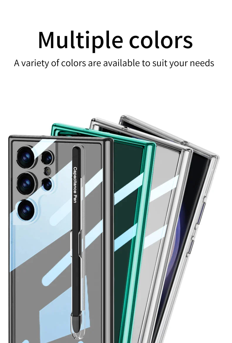 Transparent TPU Clear PC Shockproof Hard Cell Phone Case with Pen For Samsung S23 S24 Ultra S23 S24 Plus