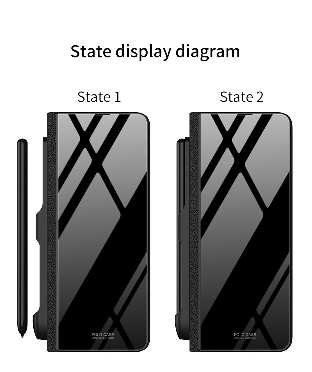 Leather Tempered Glass Pen Slot Case For Samsung Galaxy Z Fold 3 5G Full Protection Hard Cover