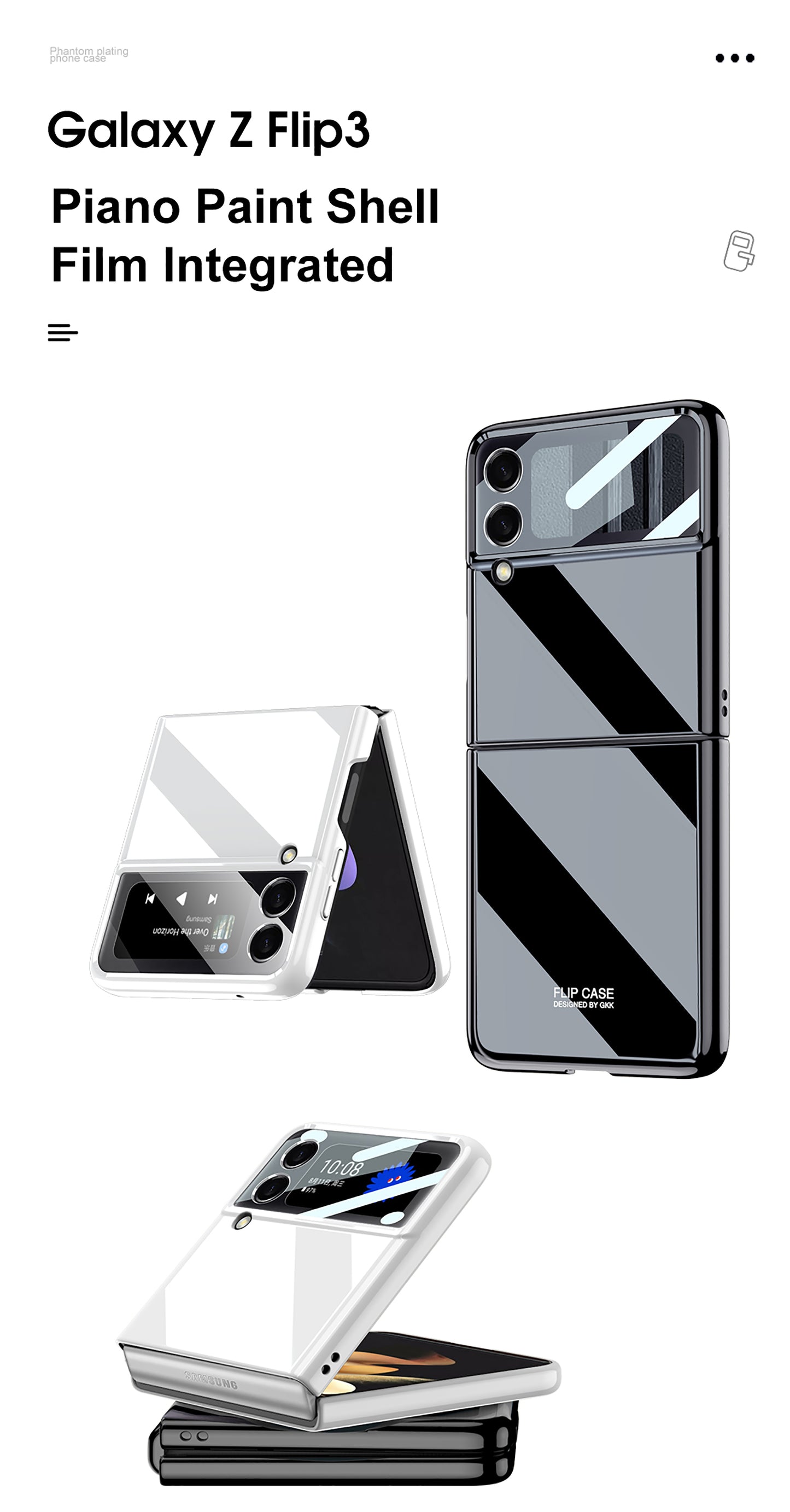 UV Bright Painted Fold Case For Samsung Galaxy Z Flip 3 5G With Back Screen Protector Hard Cover For Samsung Z Flip 3 Case