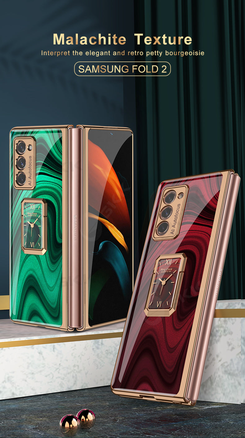 Luxury Plating Tempered Glass Case For Samsung Galaxy Z Fold 2 3 Case With Ring Stand Protection Cover For Galaxy Z Fold 2 3