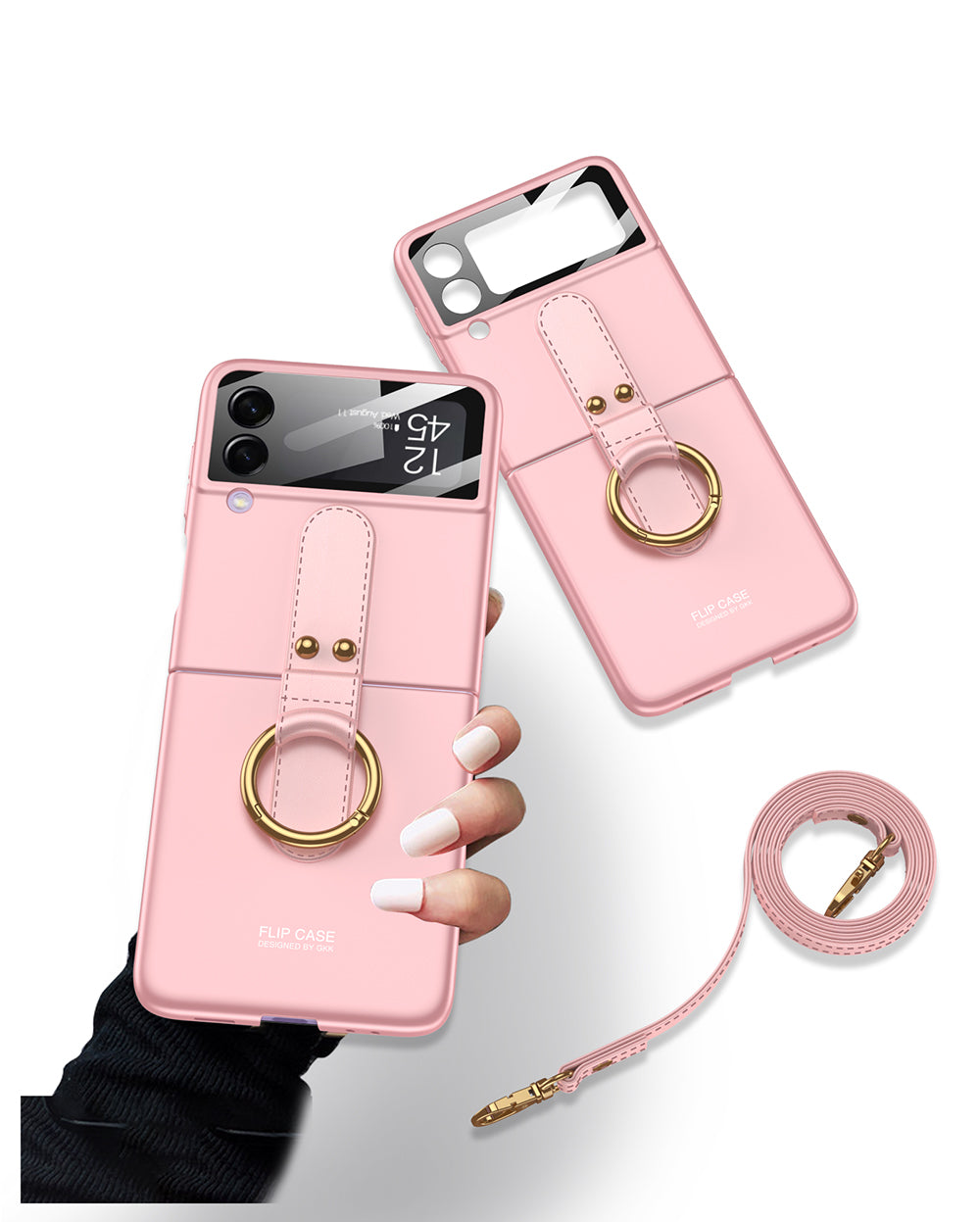 Ultra-thin Back Screen Glass Case Cover For Samsung Galaxy Z Flip 3 5G Case Finger-Ring Plastic Hard Cover For Samsung Flip3