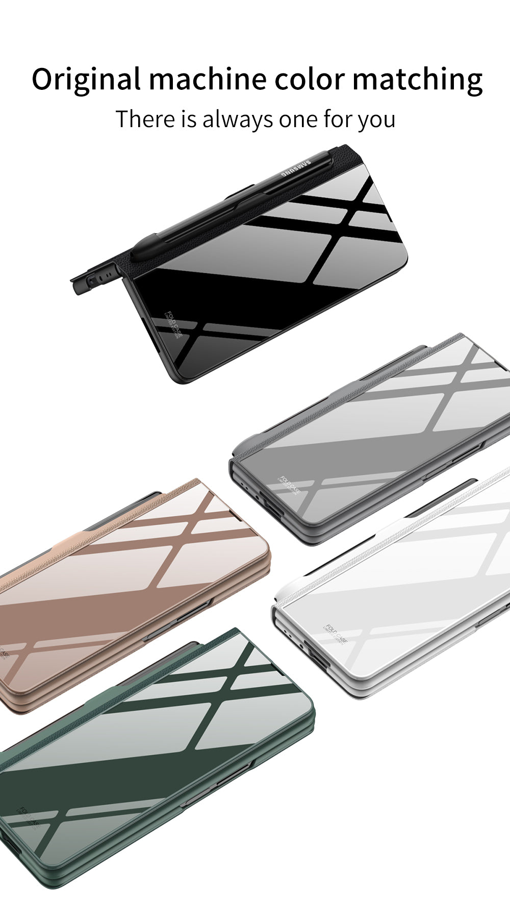Leather Tempered Glass Pen Slot Case For Samsung Galaxy Z Fold 3 5G Full Protection Hard Cover