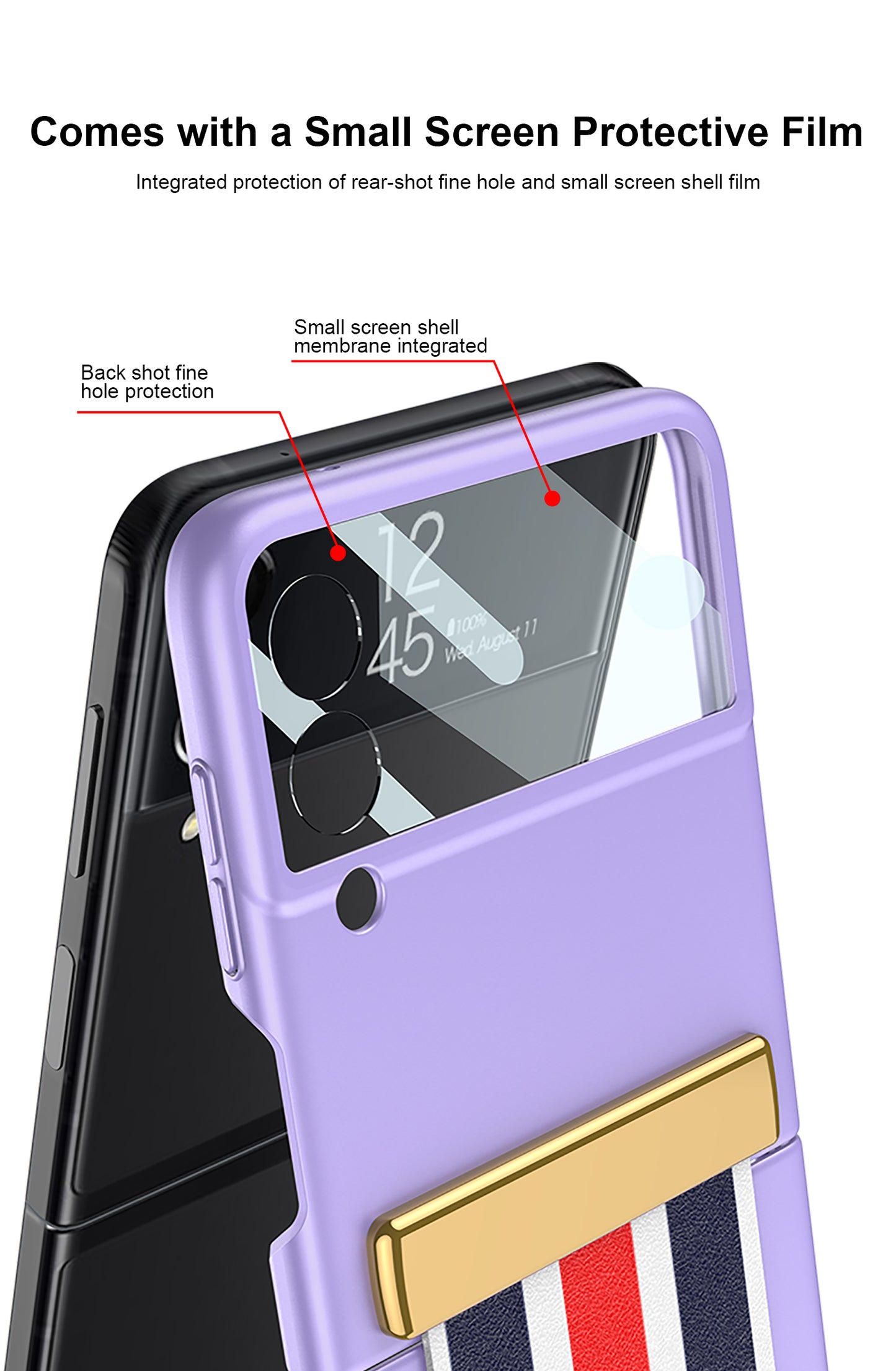 Painted Leather Hand Strap Plastic Case For Samsung Galaxy Z Flip 3 5G Back Screen Glass Cover For Samsung Z Flip 3 5G Case