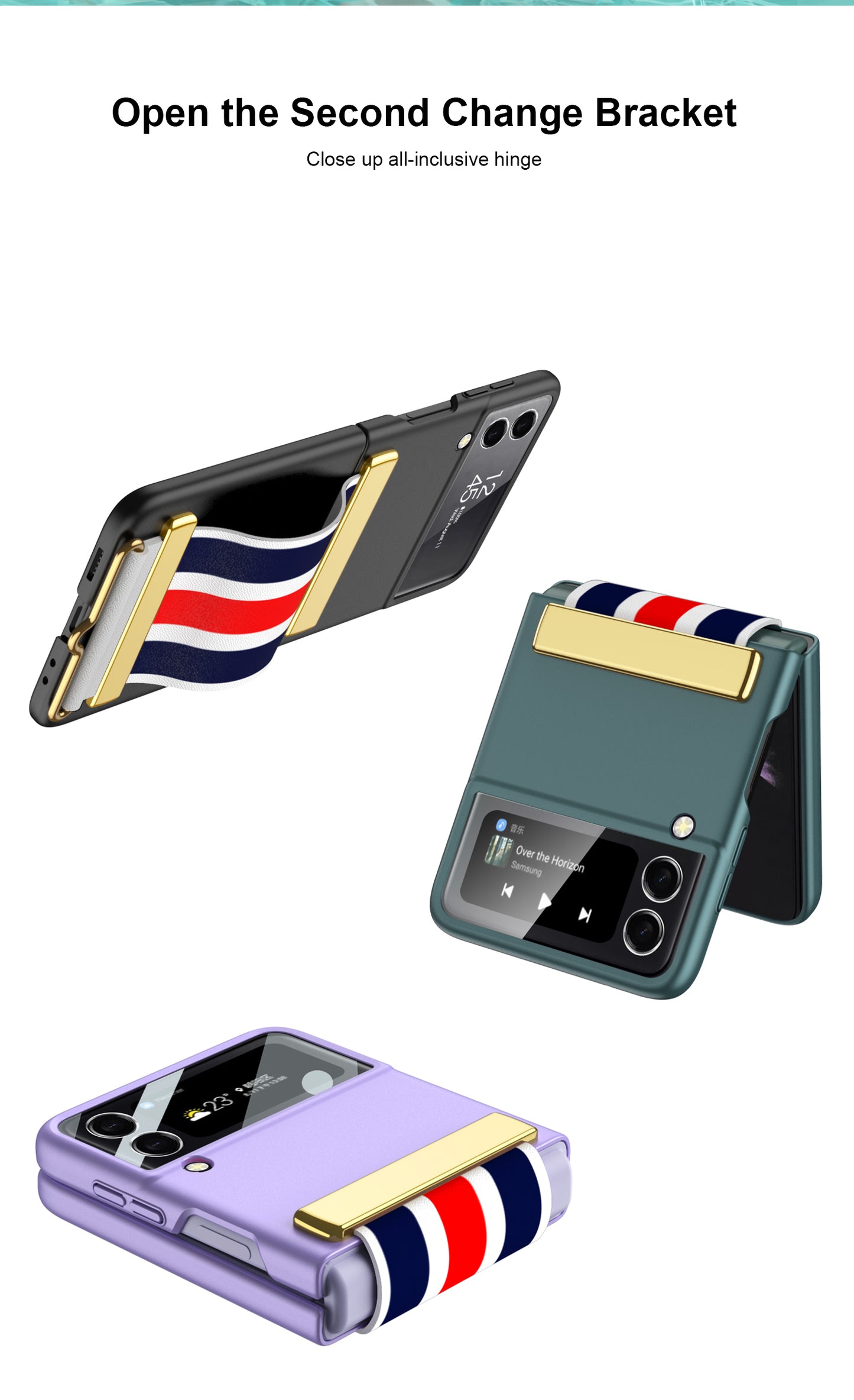 Painted Leather Hand Strap Plastic Case For Samsung Galaxy Z Flip 3 5G Back Screen Glass Cover For Samsung Z Flip 3 5G Case