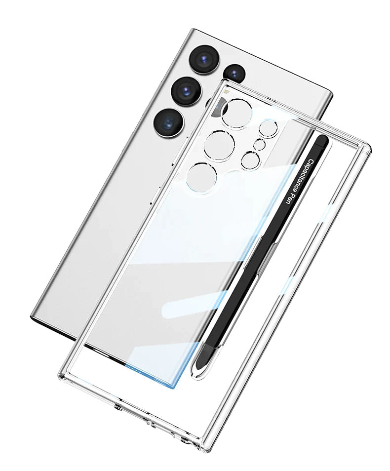 Transparent TPU Clear PC Shockproof Hard Cell Phone Case with Pen For Samsung S23 S24 Ultra S23 S24 Plus