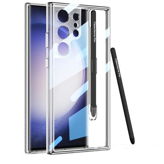 Transparent TPU Clear PC Shockproof Hard Cell Phone Case with Pen For Samsung S23 S24 Ultra S23 S24 Plus