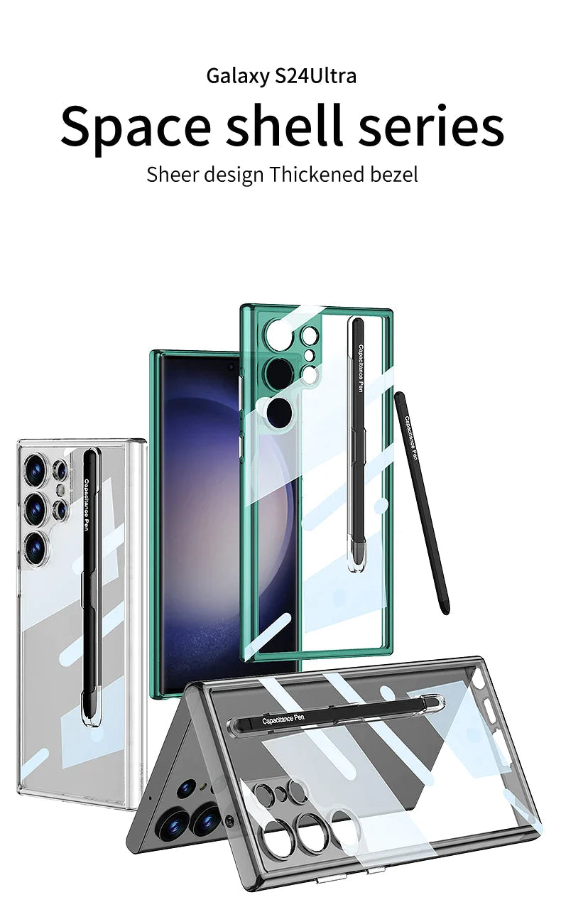 Transparent TPU Clear PC Shockproof Hard Cell Phone Case with Pen For Samsung S23 S24 Ultra S23 S24 Plus