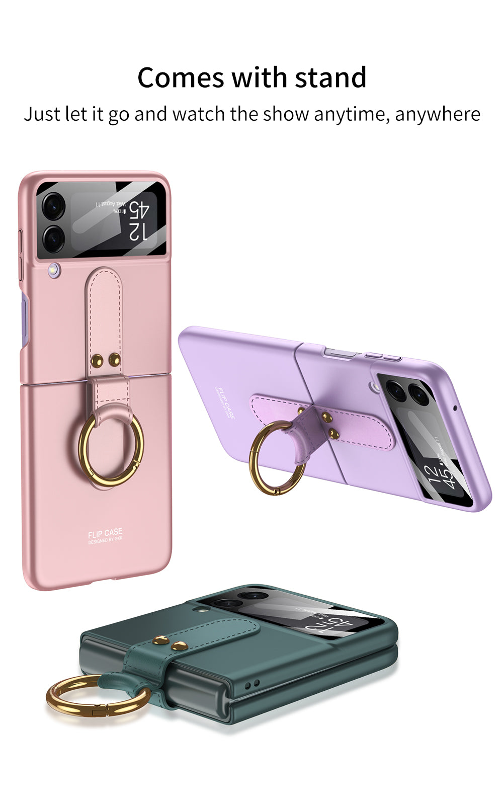 Ultra-thin Back Screen Glass Case Cover For Samsung Galaxy Z Flip 3 5G Case Finger-Ring Plastic Hard Cover For Samsung Flip3