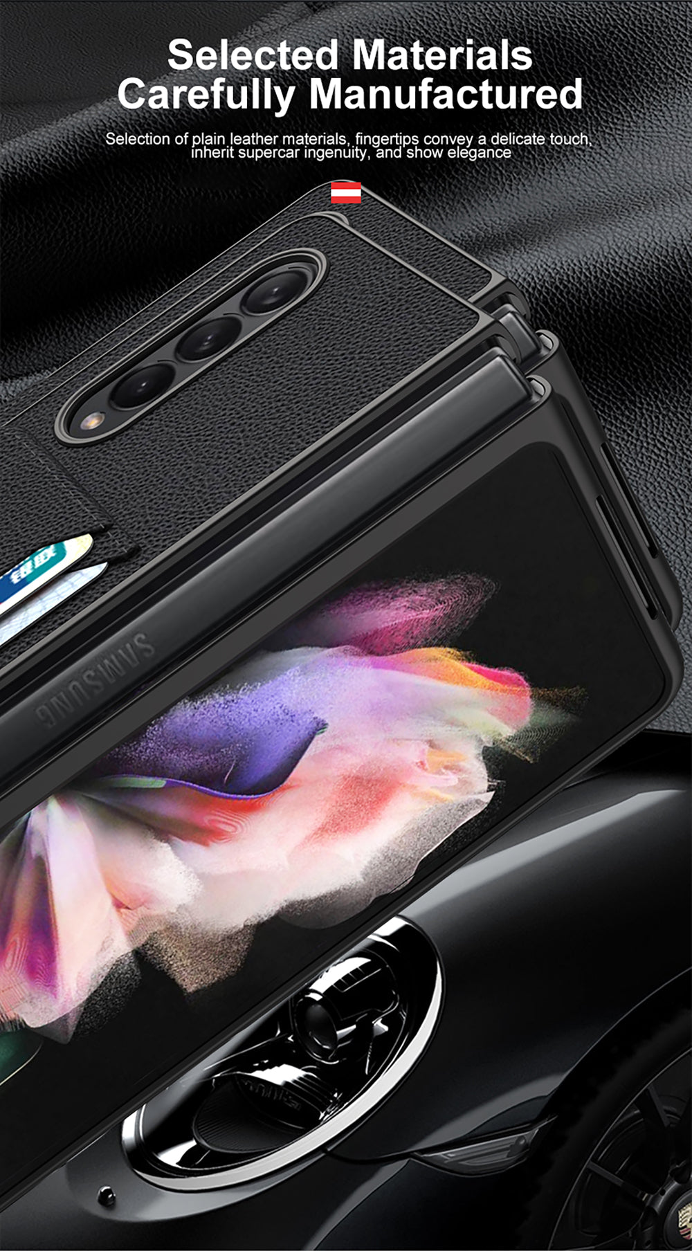 Leather Card Package Case For Samsung Galaxy Z Fold 3 5G Anti-knock Protection Hard Cover For Samsung Z Fold3 Case Coque
