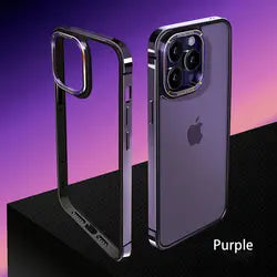Thin Aluminum Metal Frame Shockproof Phone Case For iPhone 14 15 Pro Max With Metal Camera Protection