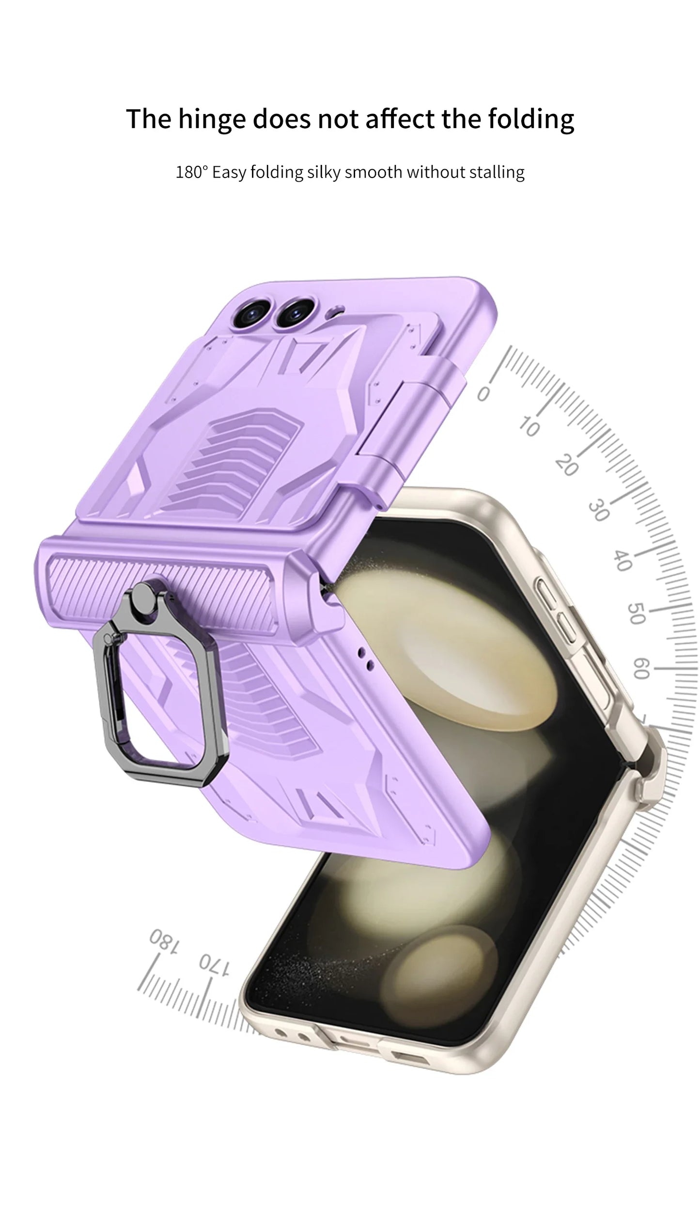 Foldable Phone Case with PC Material Hinge and Front Glass Metal Finger-ring Case for Samsung Galaxy Flip5