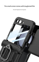Cargar imagen en el visor de la galería, Foldable Phone Case with PC Material Hinge and Front Glass Metal Finger-ring Case for Samsung Galaxy Flip5
